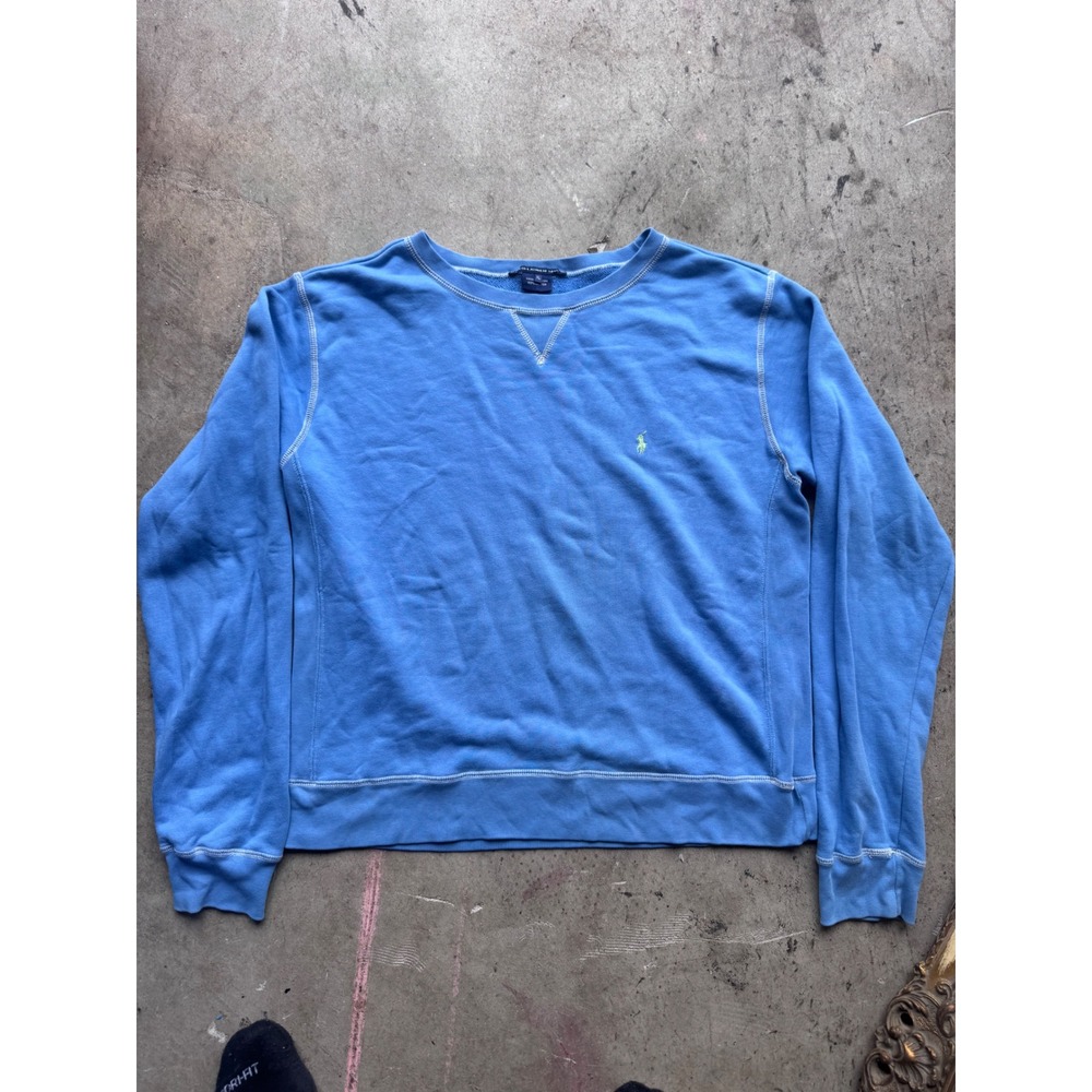 Polo Ralph Lauren Sport Mens XL Blue Cotton Crewneck Sweatshirt Green Pony Logo